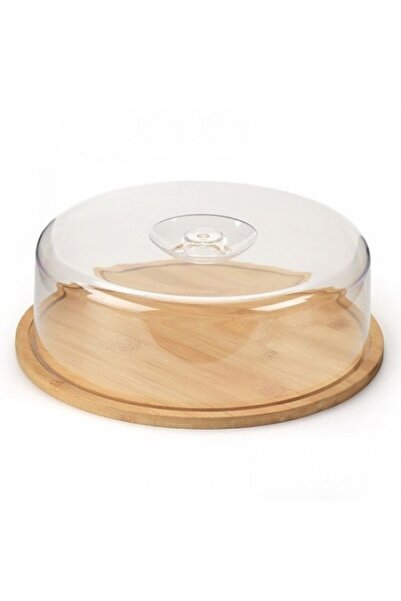 wei Round cake stand made of bamboo wood with plastic lid, 28x28x9.5 cm, A13970