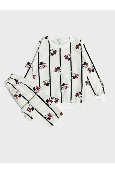 tusem butik homewear Set de pijamale pentru fete din bumbac cu model în dungi albe cu mâneci lungi de tranziție