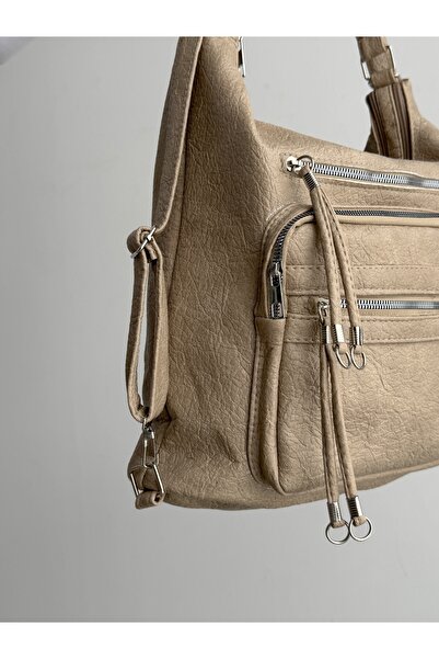 KIRASE New Stylish and Convenient Soft Leather Multi-Section Large Size Backpack and Shoulder Bag