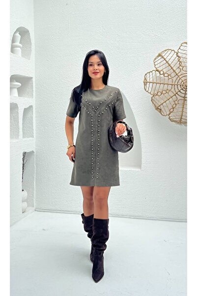 MY GRS ÖNÜ ZIMBALI SÜET KISA ELBİSE