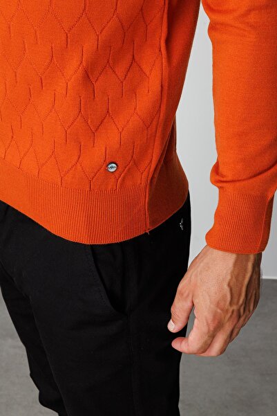 İgs Оранжев стандартен крой, прилепващ, полудълъг рибарски пуловер с дълги ръкави