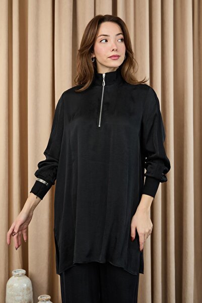 Puane Women's Zipper Detailed Suit - 14403Tkm - Black