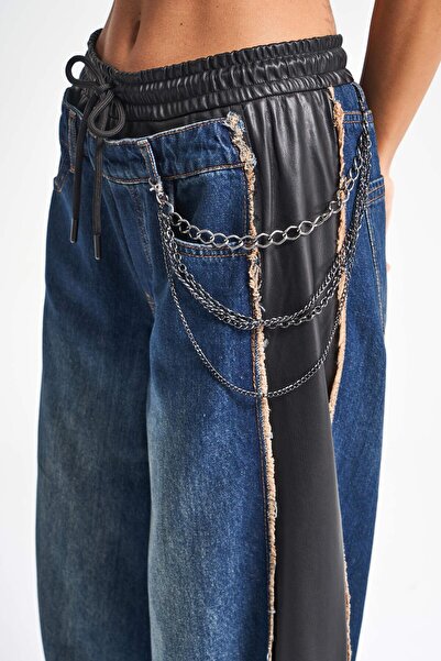 its basic Жіночі джинси кольору кот, фасон палаццо, зі шкірою та денімом, спеціальний дизайн, денім джинси