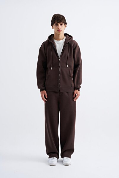 Machinist oversized τσέπες με φερμουάρ με κουκούλα Basic φούτερ DARK COFFEE