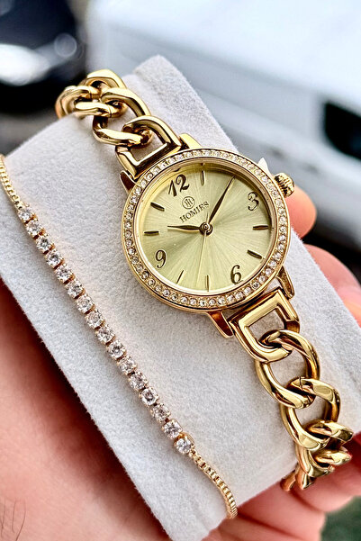 Homies Kadın Kol Saati Zincirli Çelik Kordon Küçük Kasa Hediyelik Kutusu Bile...