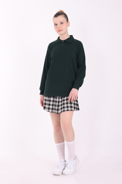 Re&Gi Rekor Tricou unisex pentru adulți cu guler polo pentru școală basic cu mânecă lungă pentru școală tricou bumbac 100% S-2XL verde nefti