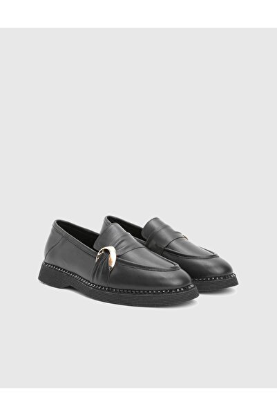 İLVİ Lissima Genuine Leather Black Women's Loafer Shoes