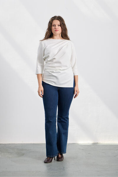 LUOKK ALEY Drapeli Kısa Kollu Bluz Ekru