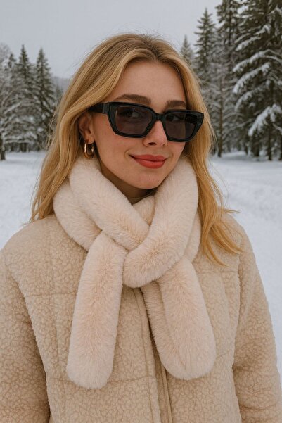 Axesoire 11252 Peluş Bej Uzun Kürk Boyunluk