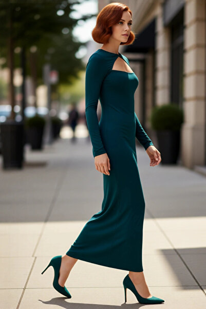 PayBuy Rochie maxi cu mâneci lungi pentru femei croială cu detaliu decupat Ro...