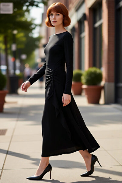 PayBuy Rochie maxi cu decolteu barcă pentru femei, cu mâneci lungi, elegantă ...