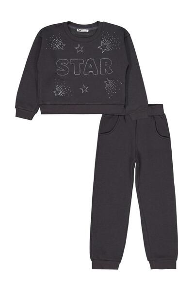 Civil Girls Star Printed 6-9 Years Old Tracksuit Set - Gray 8-9 Years Old