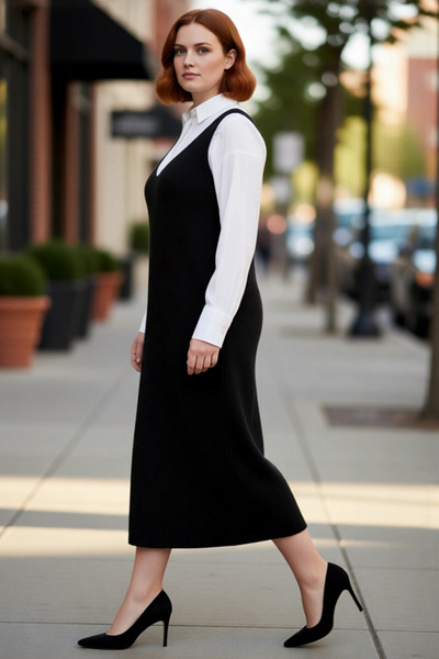 PayBuy Tricotaj gri Shift Mold pentru femei Rochie midi cu decolteu în V Text...