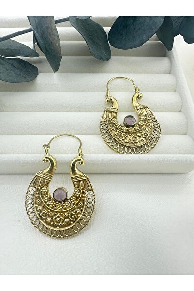 Tudivanyu Aksesuar Vintage Antique Embroidered Natural Stone Detailed Different Design Women's Earrings