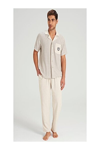 Feyza Chain Link Short Sleeve Buttoned Men's Pajama Set