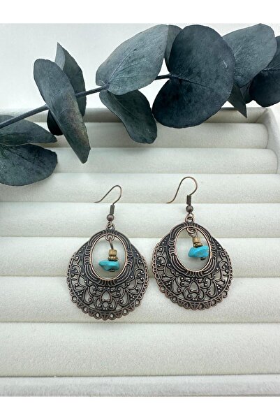 Tudivanyu Aksesuar Vintage Bohemian Style Antique Natural Stone Detailed Embroidered Women's Earrings