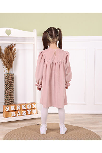Serkon BABY Bow Detail Straight Cut Soft Velvet Stylish Girl's Dress