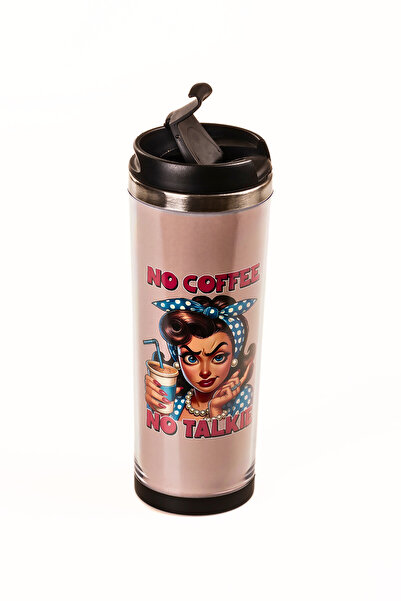 MUKKO HOME 360 ml Steel Thermos Mug – Coffee Lady Design, Steel Inner Chamber, Hot & Cold Beverage Cup