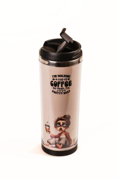 MUKKO HOME 360 ml Steel Thermos Mug – Coffee Lady Design, Steel Inner Chamber, Hot & Cold Beverage Cup