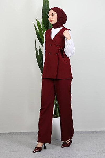 GİYZAMİLA Tie-Up Vest Suit Burgundy