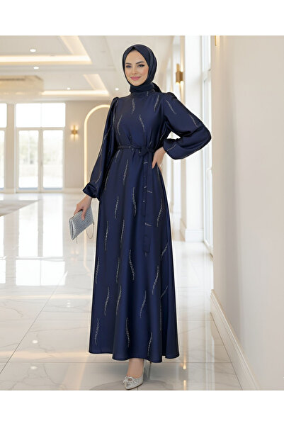 Modamorfo Φόρεμα σιφόν με μοτίβο πέτρας και ζώνη - Ναυτικό