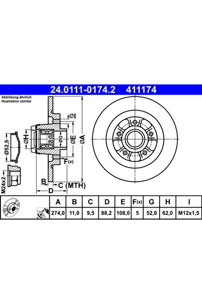 Ate Disc frana Renault Kangoo / Grand Kangoo 2/Kangoo Be Bop/Kangoo Express