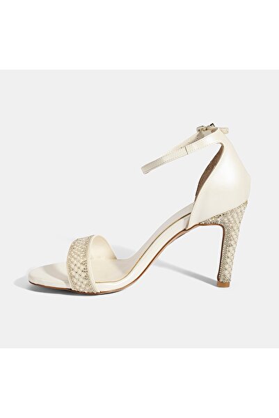 Desa Women's White Adjustable Buckle Stone Heeled Evening Dress Sandals