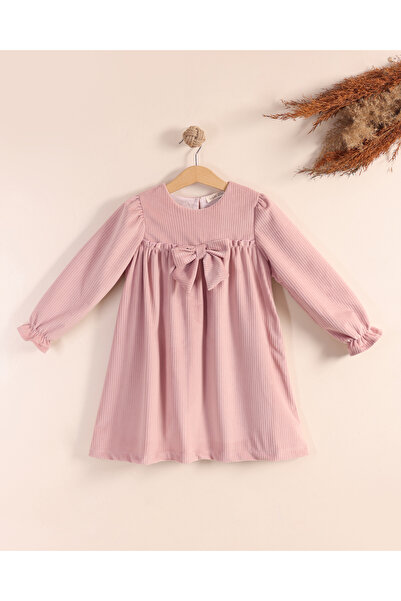 Serkon BABY Bow Detail Straight Cut Soft Velvet Stylish Girl's Dress