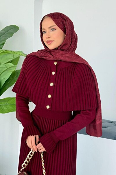 Şulemoda Giyim Σετ με πλισέ φούστα με πεταλούδα μπορντό