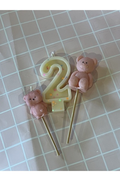 Atelier Mis Mum Pembe Ayıcık ve 2 Rakamlı Pasta Mumu Seti – Doğum Günü Süslem...