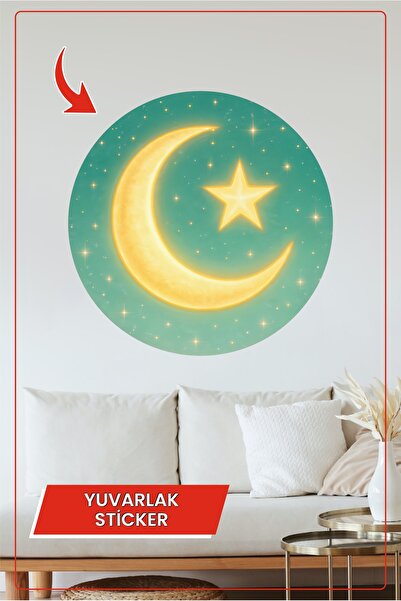 KOSS Dijital Autocolant rotund cu stea și lună semilună, autocolant decorativ...