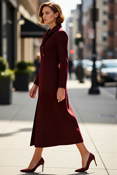 PayBuy فستان نسائي بأزرار على الجهتين بياقة جاكيت وطول ماكسي وأكمام قياسية منسوجة أنيق للمكتب والاستخدام اليومي