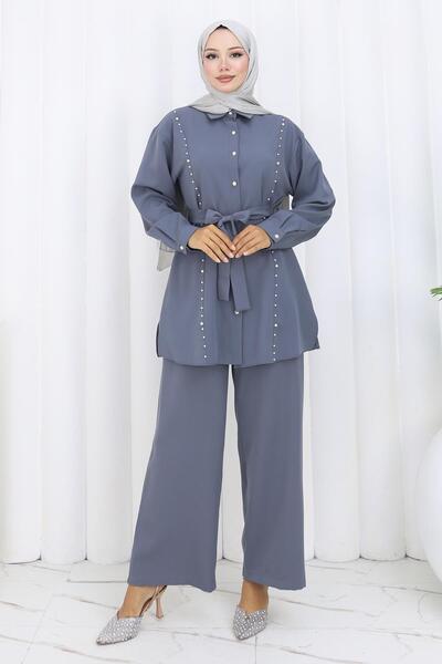 Missvalle Διπλό Σετ με Πέρλες και Ζώνες Γκρι 19265