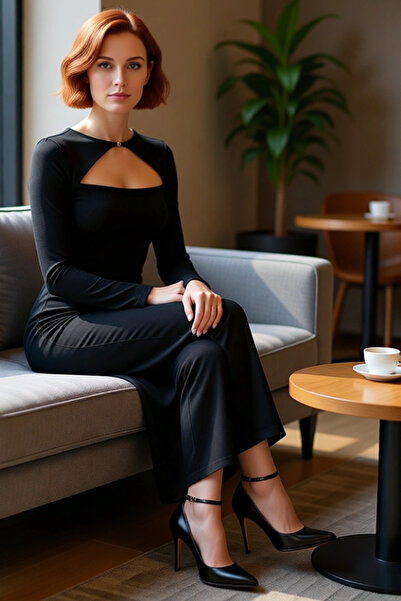 PayBuy Kadın Bodycon Kesim Uzun Kollu Maxi Elbise Cut Out Detaylı Şık Gece Kokteyl Kıyafeti Kaliteli