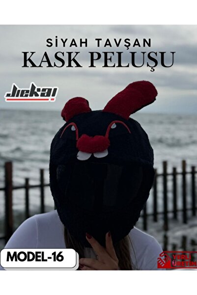 JİEKAİ MODEL-16 KASK PELUŞU-KILIFI TEK EBAT SİYAH TAVŞAN