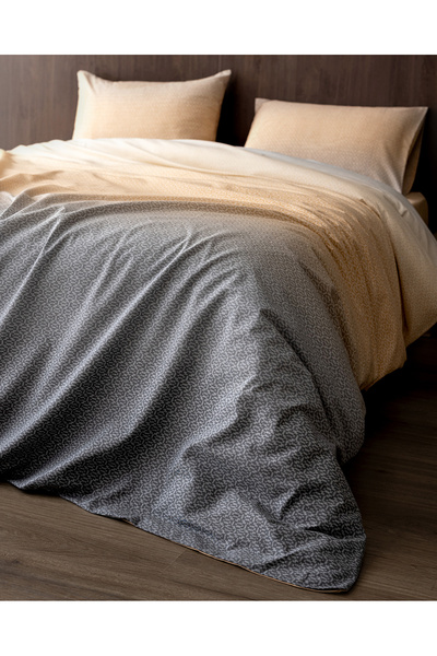 Madame Coco Mathis King Size Pamuklu Baskılı Nevresim Takımı - Bej/Antrasit