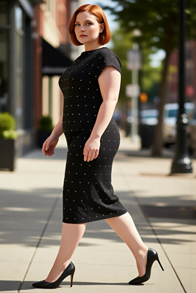 PayBuy Kadın Büyük Beden Taş İşlemeli Şık Parti Mezuniyet Elbisesi Kayık Yaka...