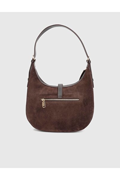 İLVİ Vlasyi Hakiki Süet Floter Deri Kahverengi Kadın Omuz Çantası