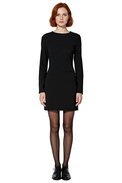 PayBuy Kadın Bodycon Kesim Cep Detaylı Dokuma Mini Elbise Uzun Kollu Şık ve Modern Kışlık Tasarım