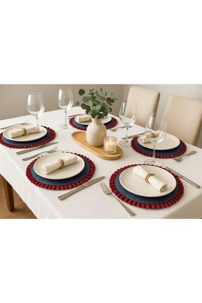 Dema Kırmızı Simli Kenarlı Denim Supla Seti - Yılbaşı Masası Konsepti & Günlük Konsept