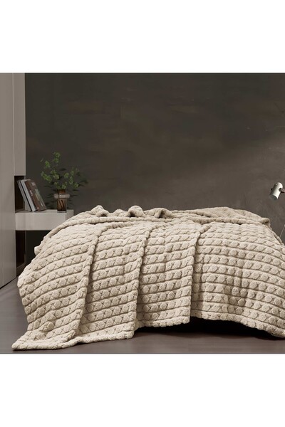 Alhabib bedding Frenzy Double Faux Fur Blanket Beige 220 x 240 cm