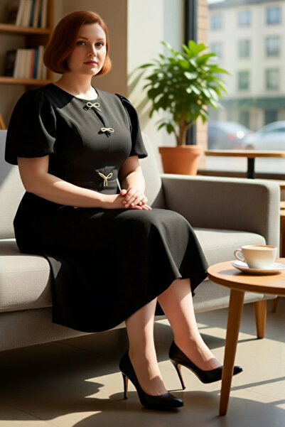 PayBuy Women's Skater Molded Woven Midi Length Short Sleeve Stylish Dress Is Dazzling with Modern and Elegant Details