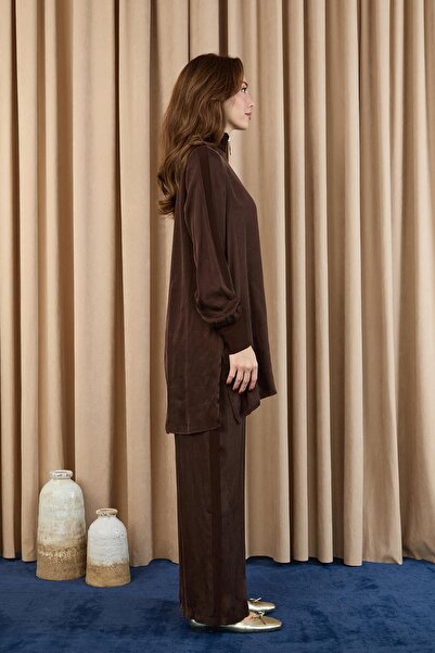 Puane Women's Zipper Detailed Suit - 14403Tkm - Brown