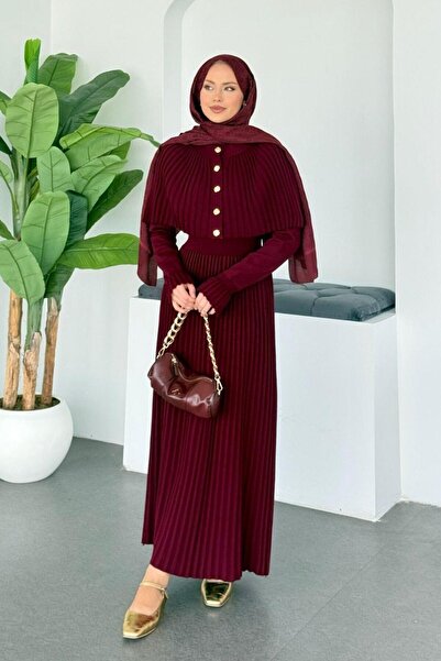 Şulemoda Giyim Σετ με πλισέ φούστα με πεταλούδα μπορντό