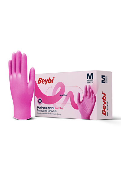 Beybi Powder-Free Pink Nitrile Examination Gloves - Box of 100 Size m