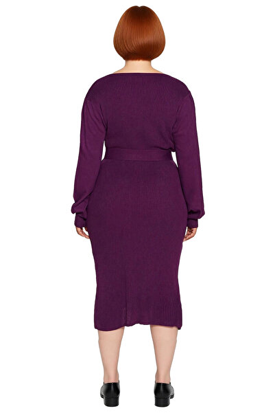 PayBuy Tricotaj pentru femei Rochie midi cu model bodycon decolteu pătrat cu mâneci bufante Detaliu cu centură Design elegant Calitate bună