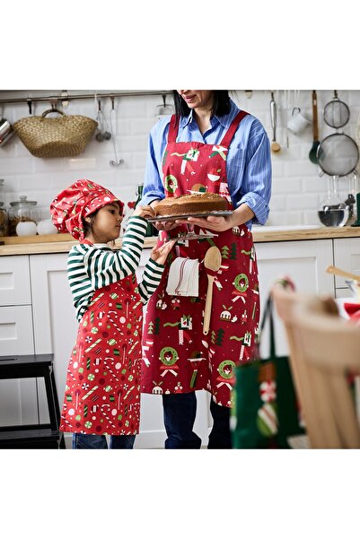 IKEA VINTERFINT Apron, Christmas pattern red, 85 x 89 cm