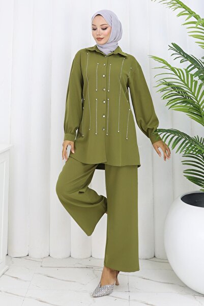 Missvalle Stone Detailed Suit Khaki 19266