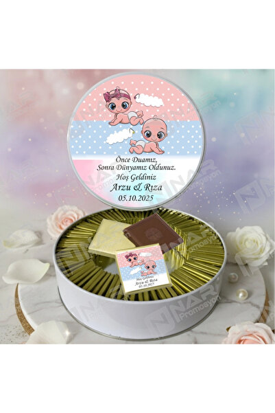 Nar Promosyon Baskılı Çikolata - Metal Kutulu, 50 Adet Her Biri Baskılı Madle...