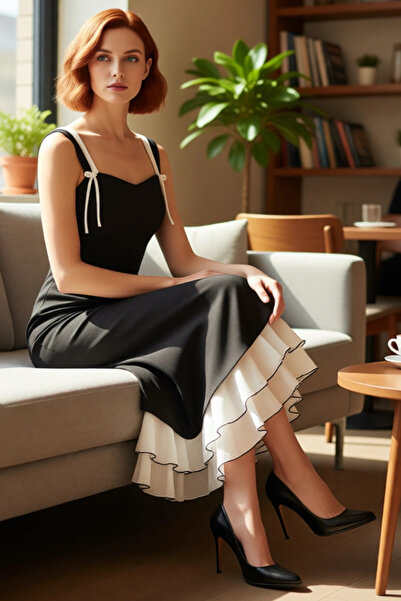 PayBuy Kadın Balık Kesim Fiyonk Detaylı İnce Askılı Kalp Yaka Maxi Abiye Elbise Düğün Nikah Özel Davetler